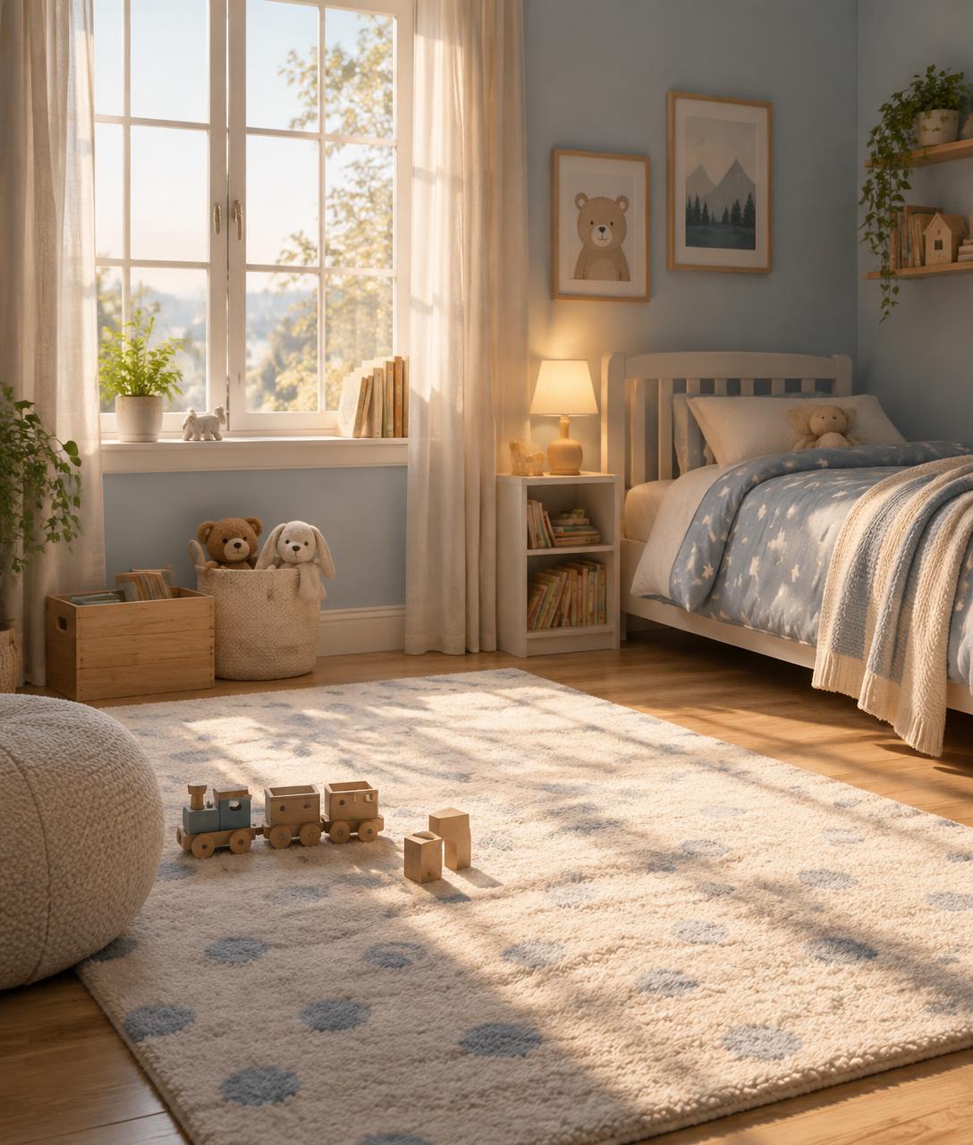 Soft morning light falling across a quiet child's bedroom